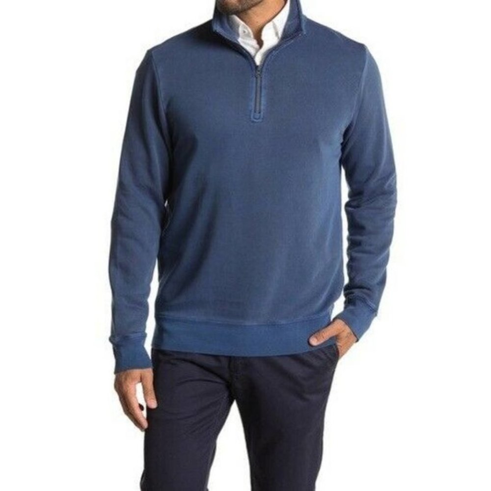 Wallin & Bros Navy Cotton Cashmere 1/4 Zip Up Pullover M